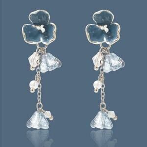Blue Crystal Flower Drop Earrings